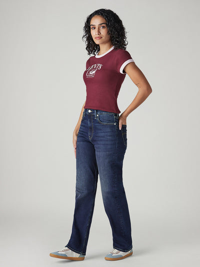 Women's Dark Blue Ribcage Straight Fit High Rise Jeans-image-42