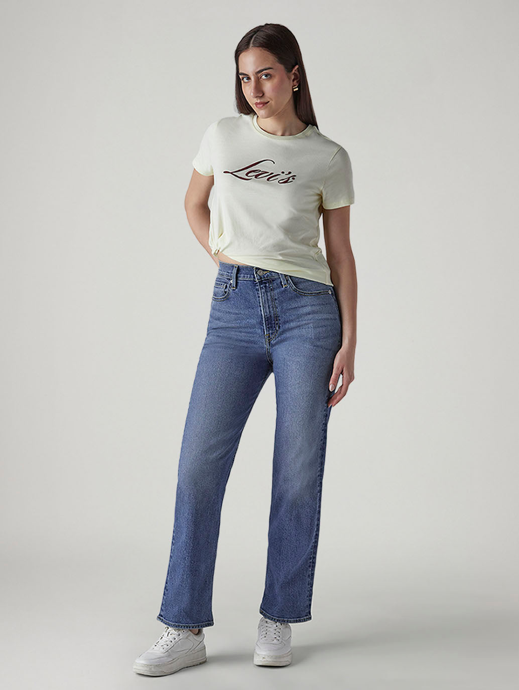 Women's Blue Ribcage Straight High Rise Jeans - Front View