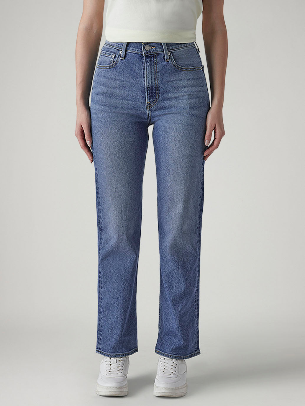 Women's Blue Ribcage Straight High Rise Jeans - Front View