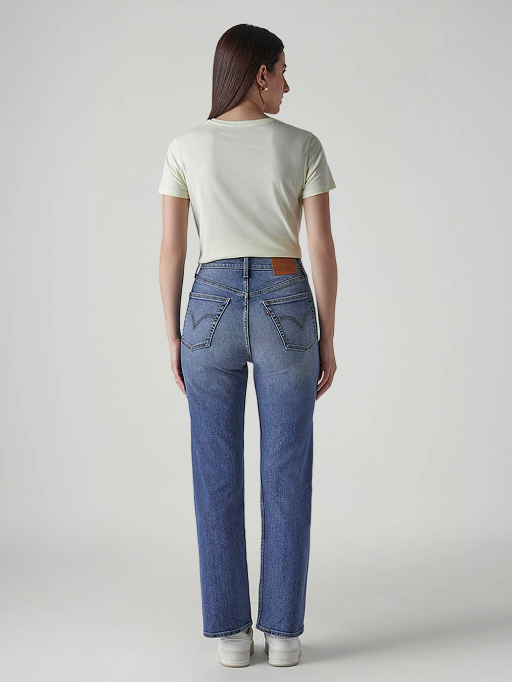 Women's Blue Ribcage Straight High Rise Jeans - Back View