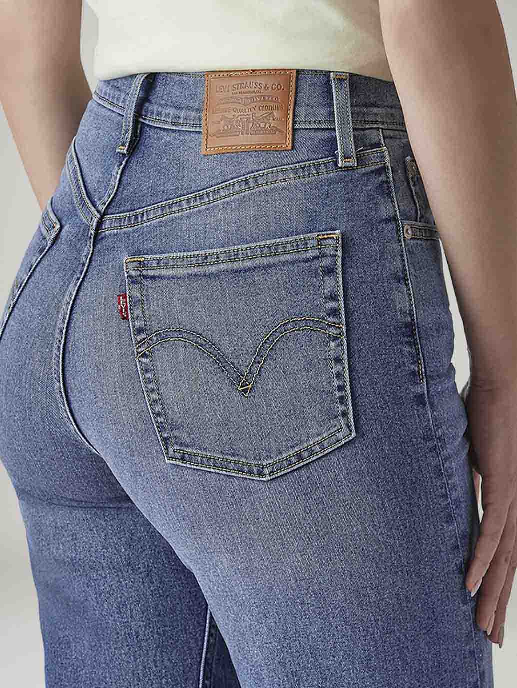 Women's Blue Ribcage Straight High Rise Jeans - Detail View