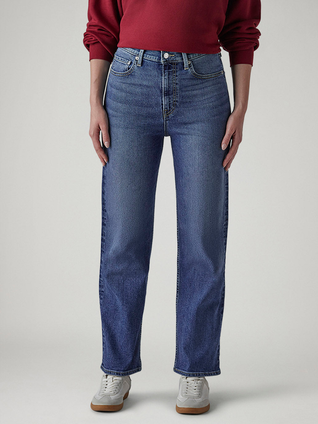 Women's Blue Ribcage Straight High Rise Jeans - Front View