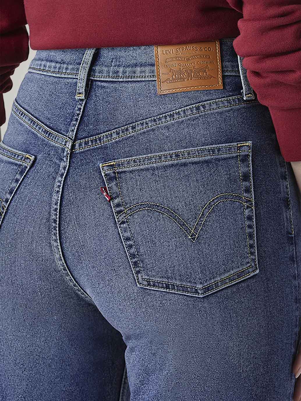Women's Blue Ribcage Straight High Rise Jeans - Detail View
