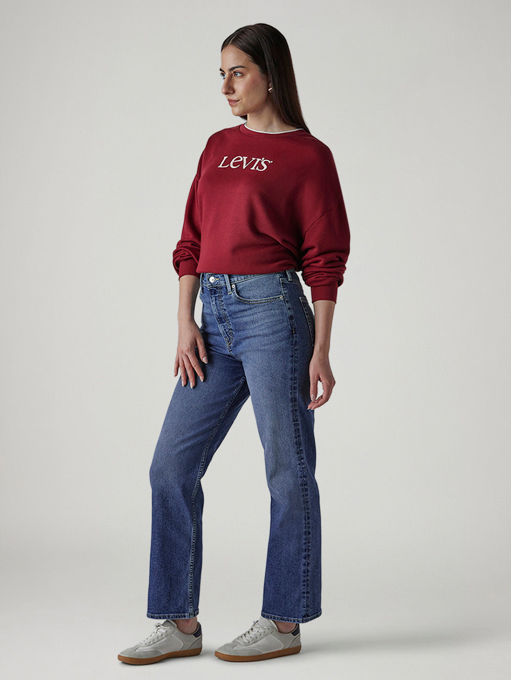 Women's Blue Ribcage Straight High Rise Jeans - Side View