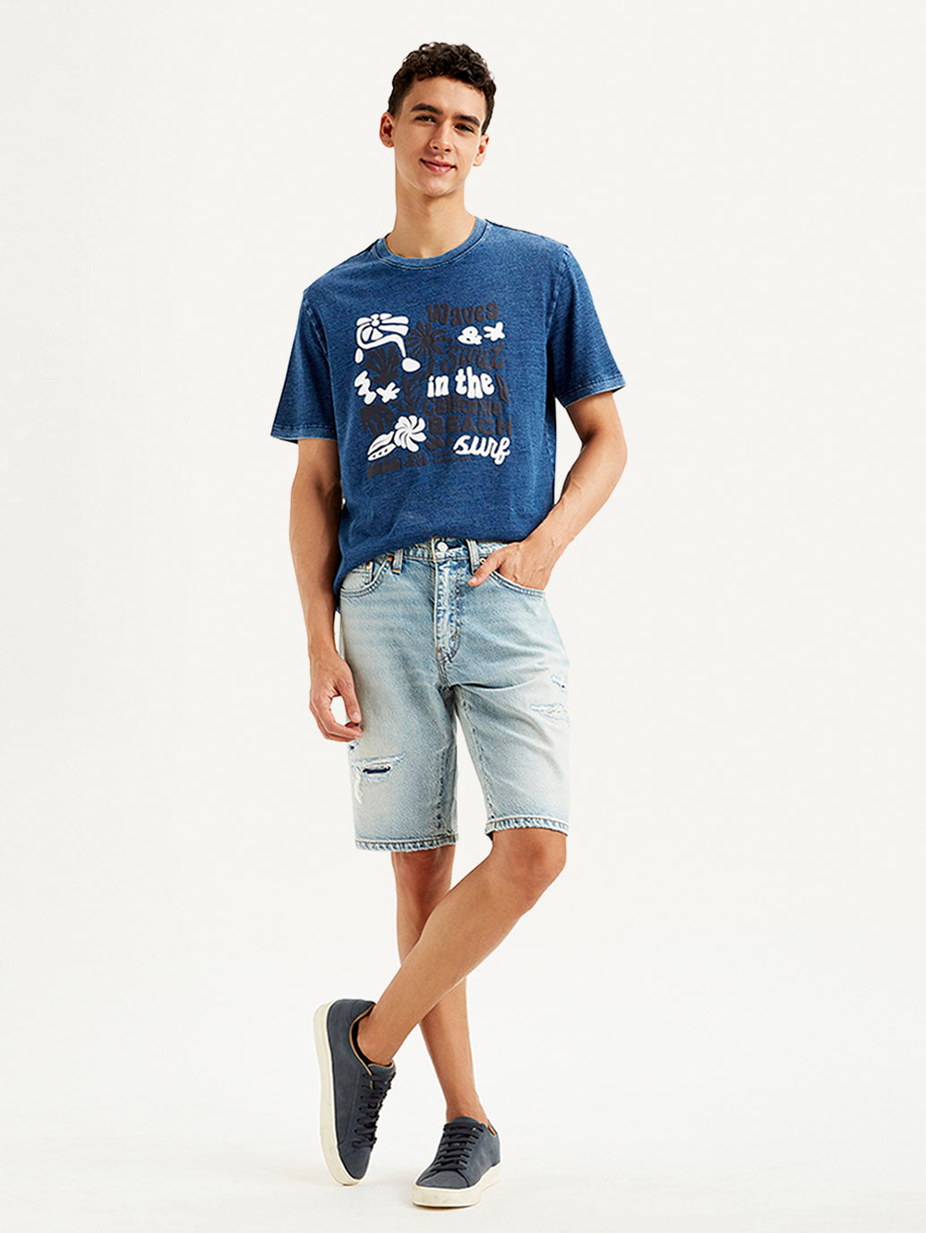 Men's Light Blue Tapered Shorts - Styleshot View