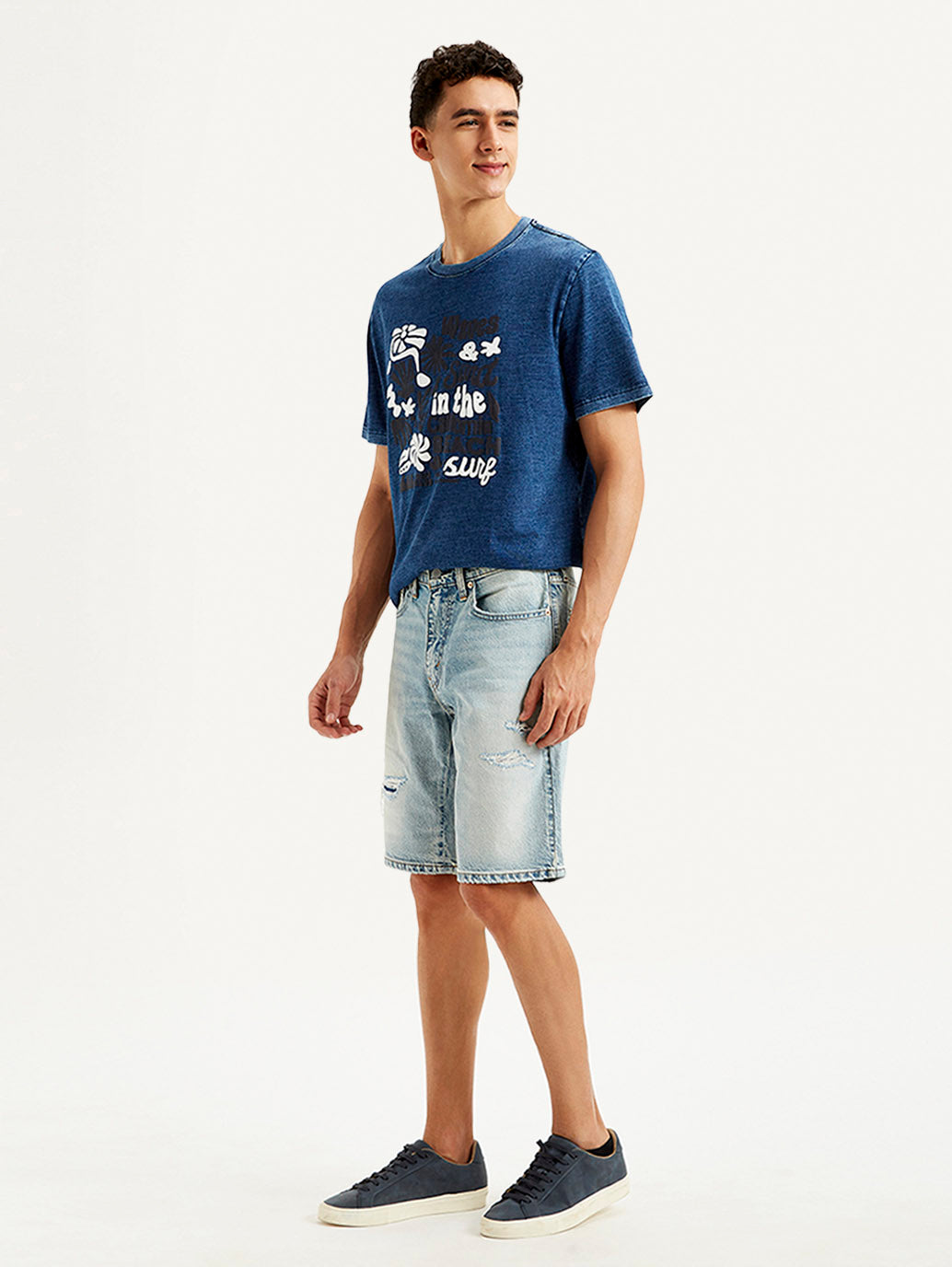 Men's Light Blue Tapered Shorts - Side View