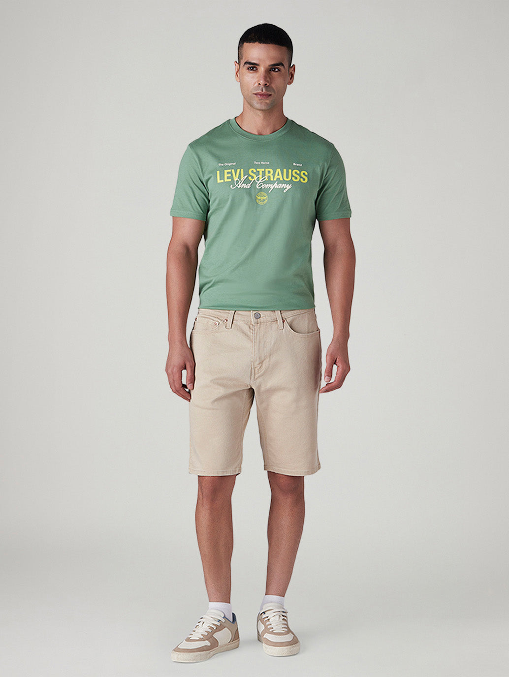 Men's 541 Beige Tapered Fit Mid Rise Shorts - Front View