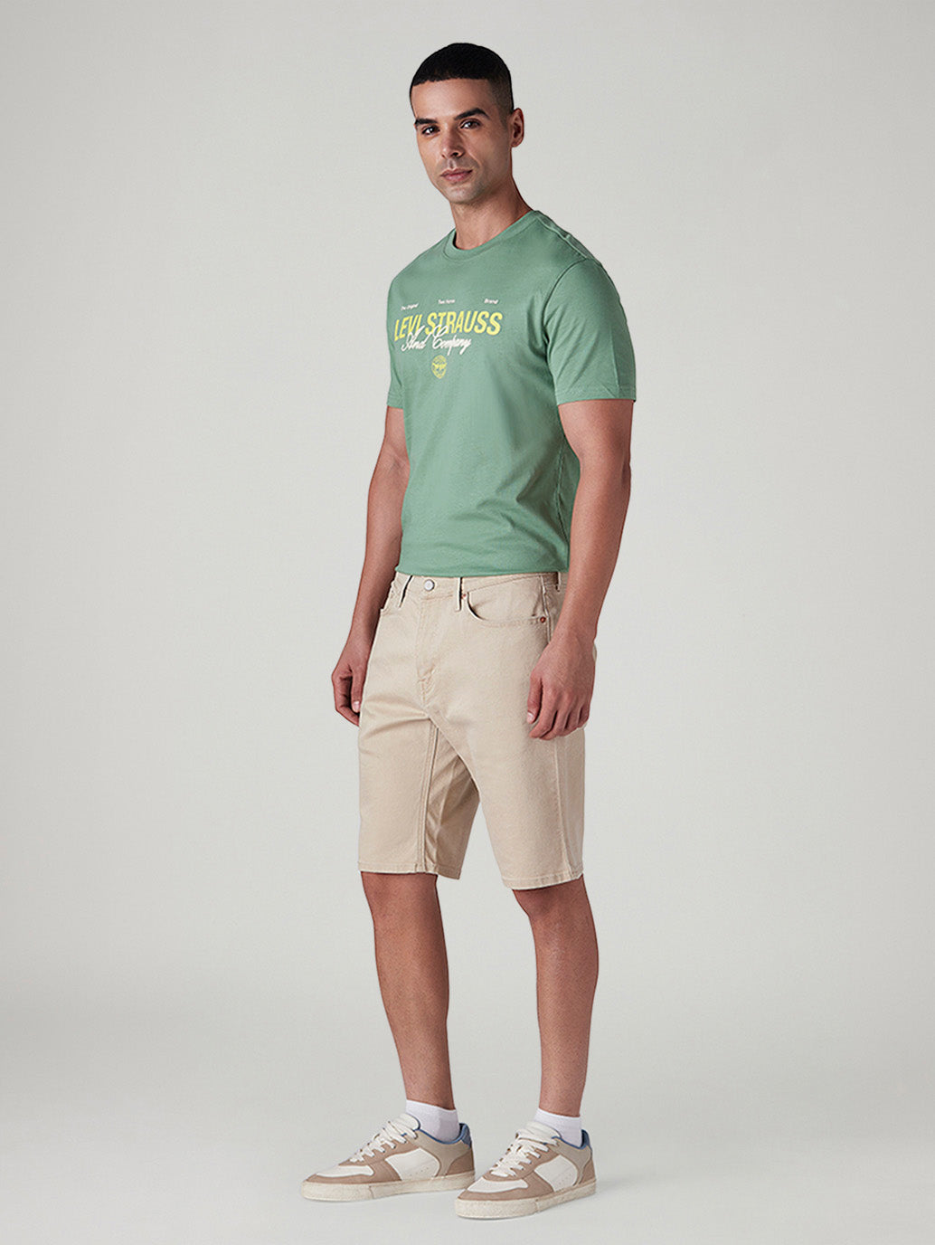 Men's 541 Beige Tapered Fit Mid Rise Shorts - Side View