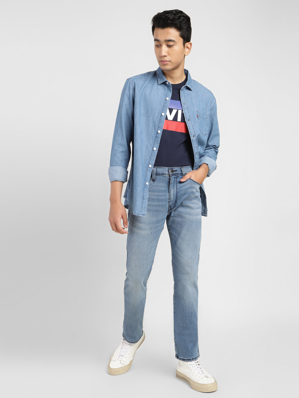 Men's 513 Blue Slim Straight Fit Mid Rise Jeans