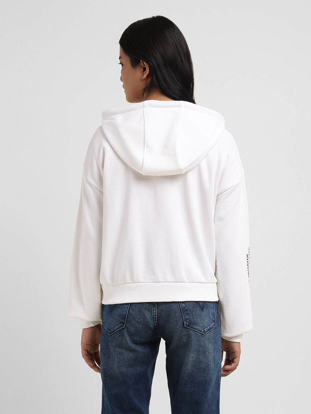 Women's Graphic Print White Hooded Sweatshirt
