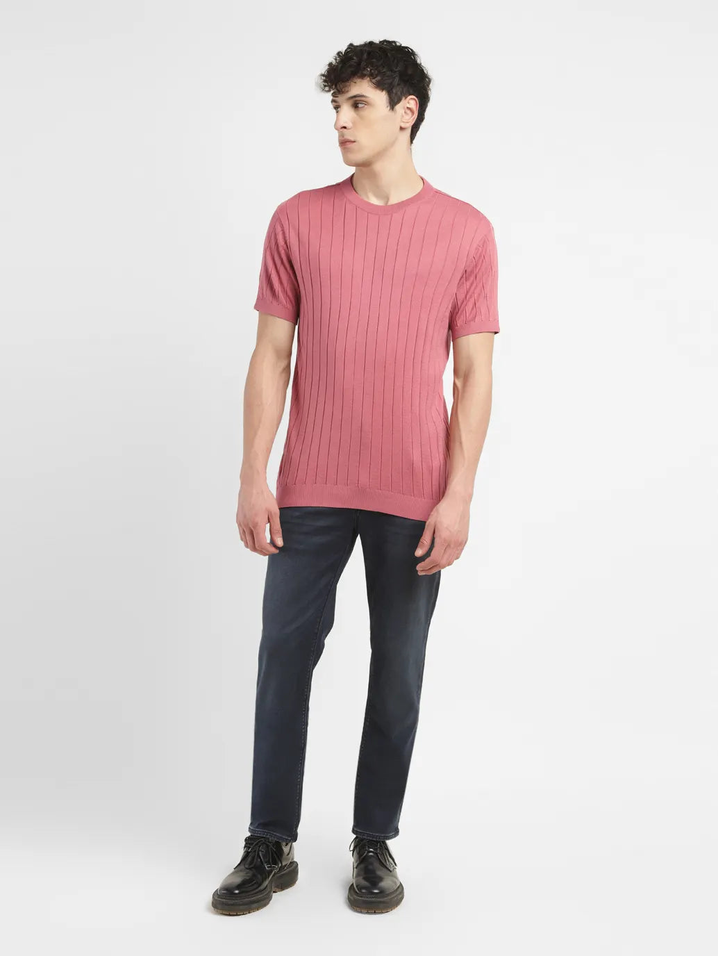 Men's Redloop Striped Pink Crew Neck T-shirt