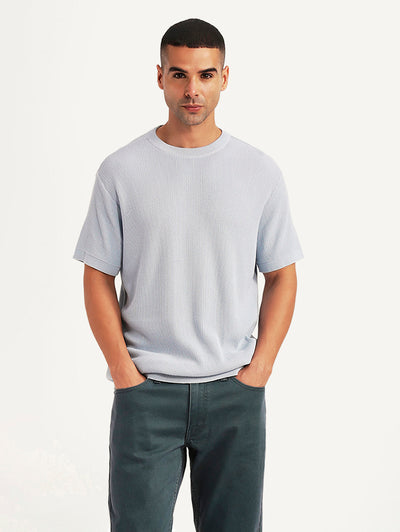 Men's Textured Lilac Slim Fit T-shirt-image-1