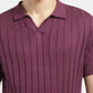 Men's Striped Purple Polo Collar Sweater