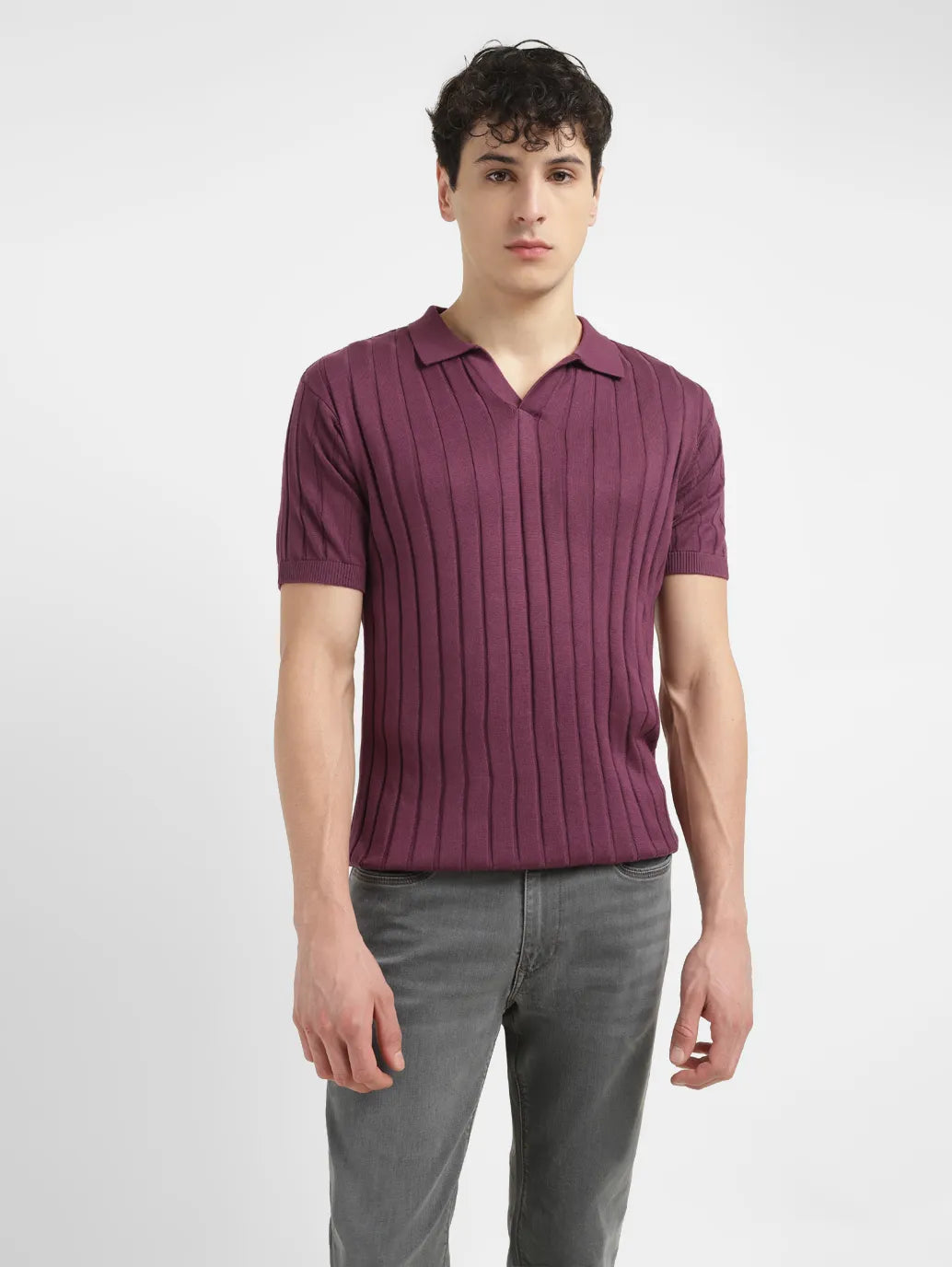 Men's Redloop Striped Purple Polo Collar Sweater