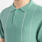 Men's Striped Green Polo Collar Sweater