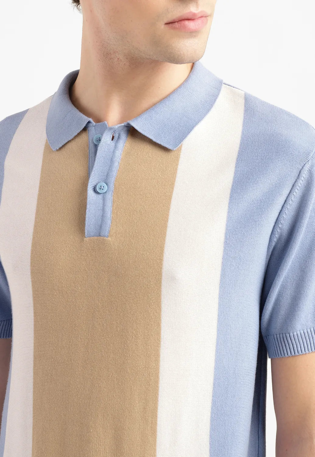 Men's Colorblock Blue Polo Collar Sweater