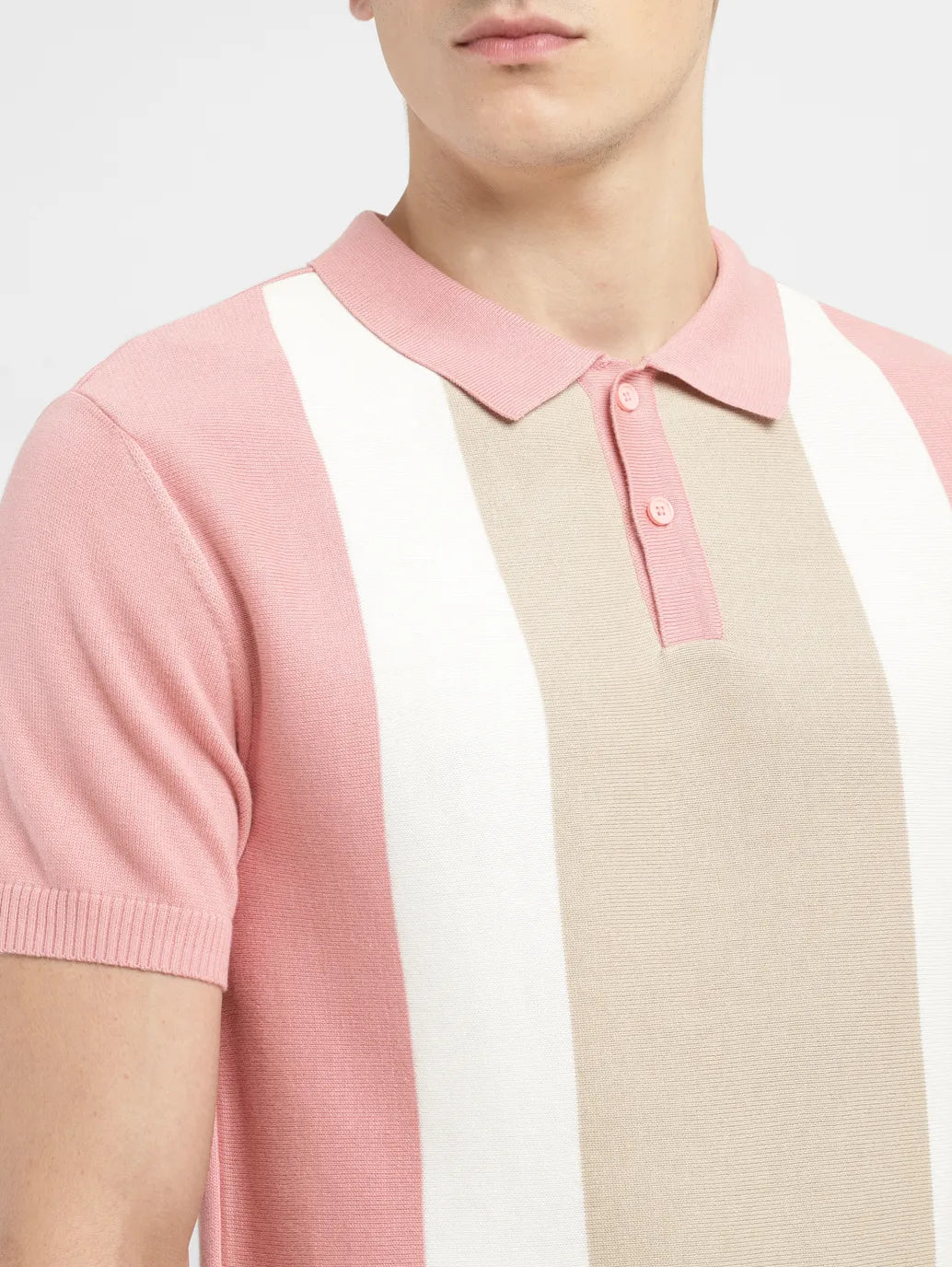 Men's Colorblock Pink Polo Collar Sweater