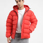 Men's Solid Red Hooded Quilted Jacket