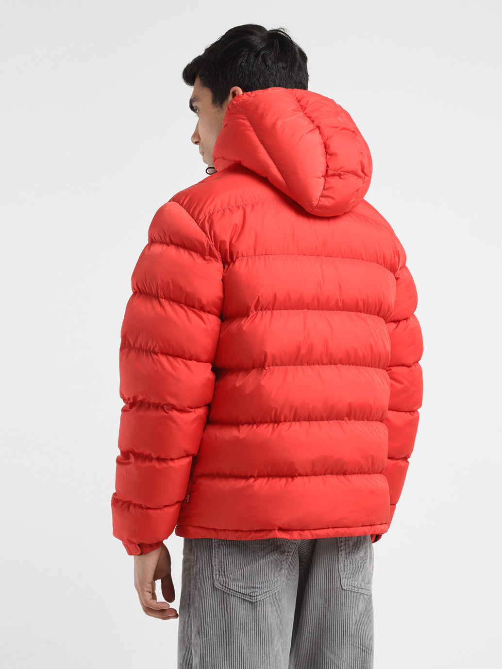 Men's Solid Red Hooded Quilted Jacket