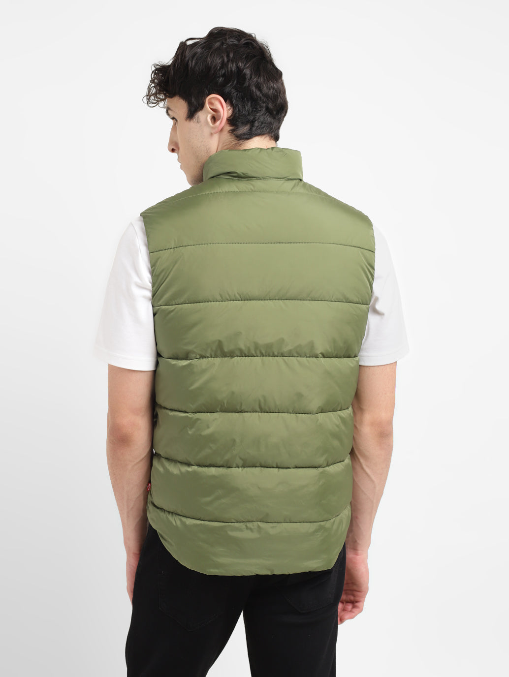 Men's Solid Green Band Neck Quilted Jacket