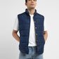 Men's Solid Navy Band Neck Quilted Jacket