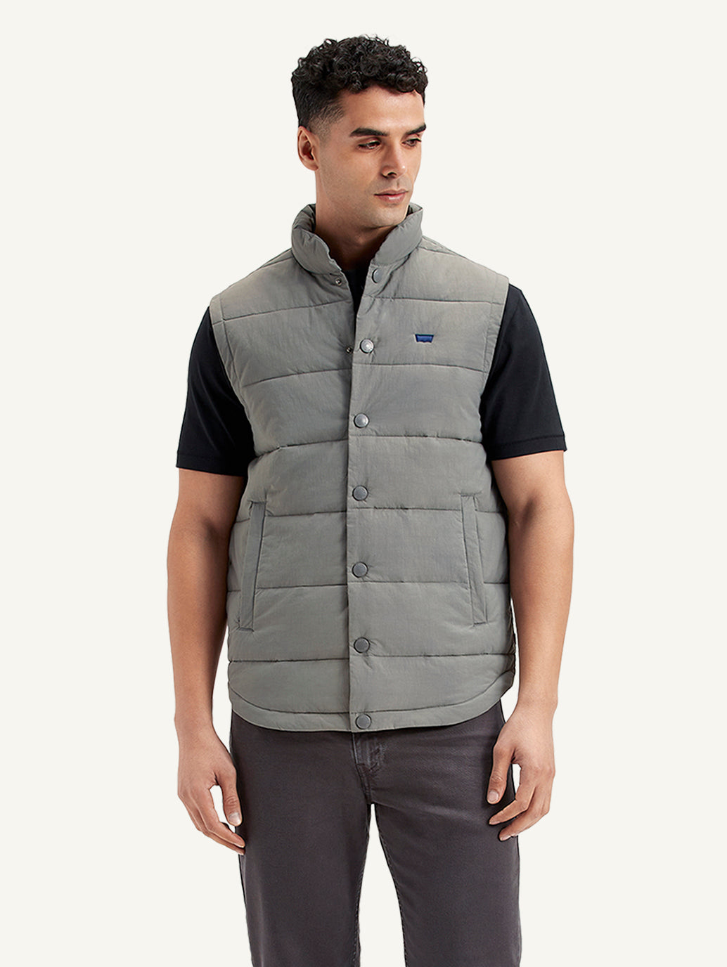 Men's Quilted Grey High Neck Puffer Jacket