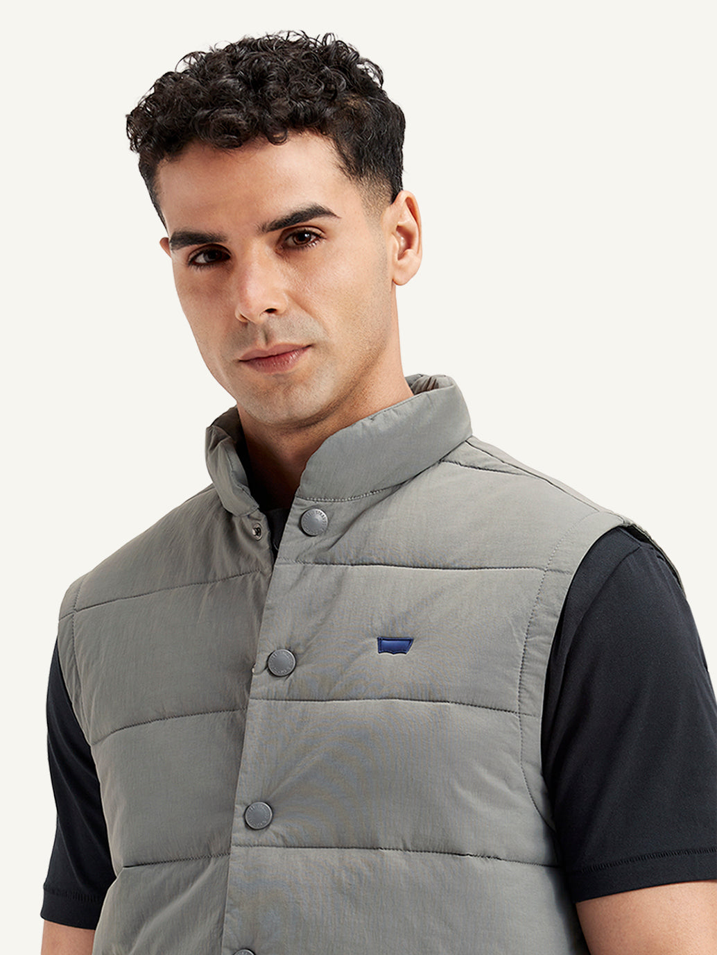 Men's Quilted Grey High Neck Puffer Jacket