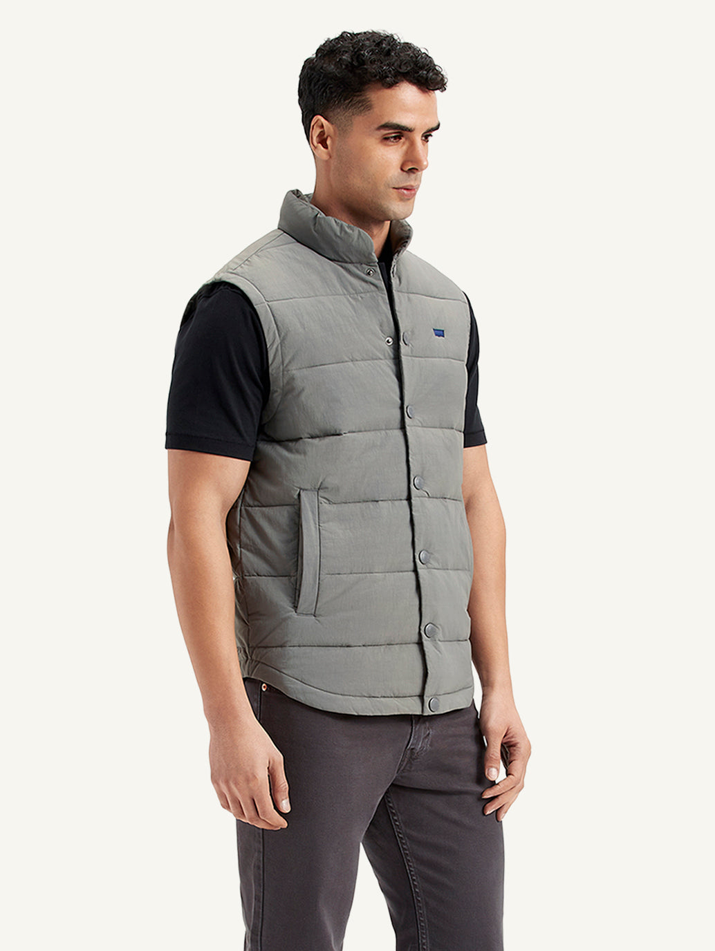 Men's Quilted Grey High Neck Puffer Jacket