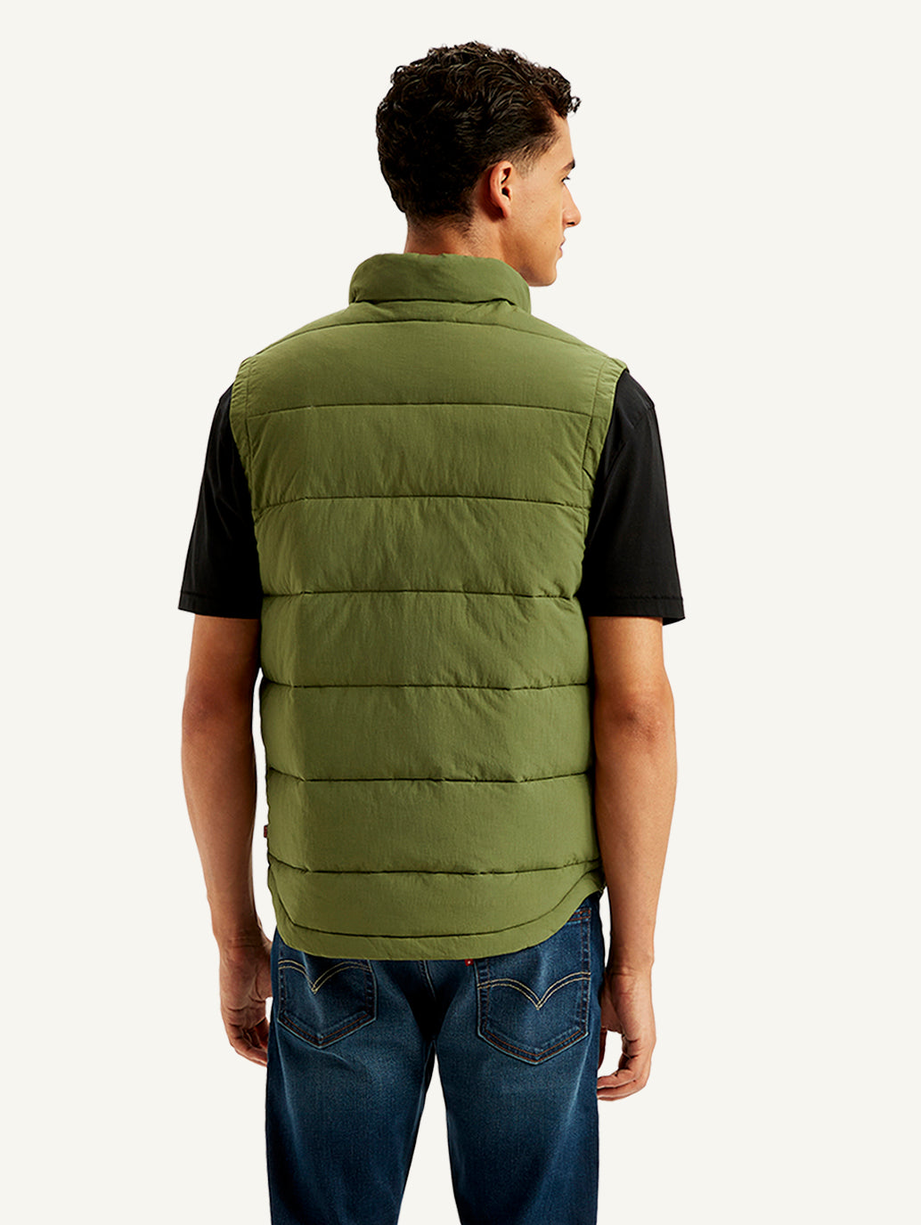 Men's Quilted Olive High Neck Puffer Jacket