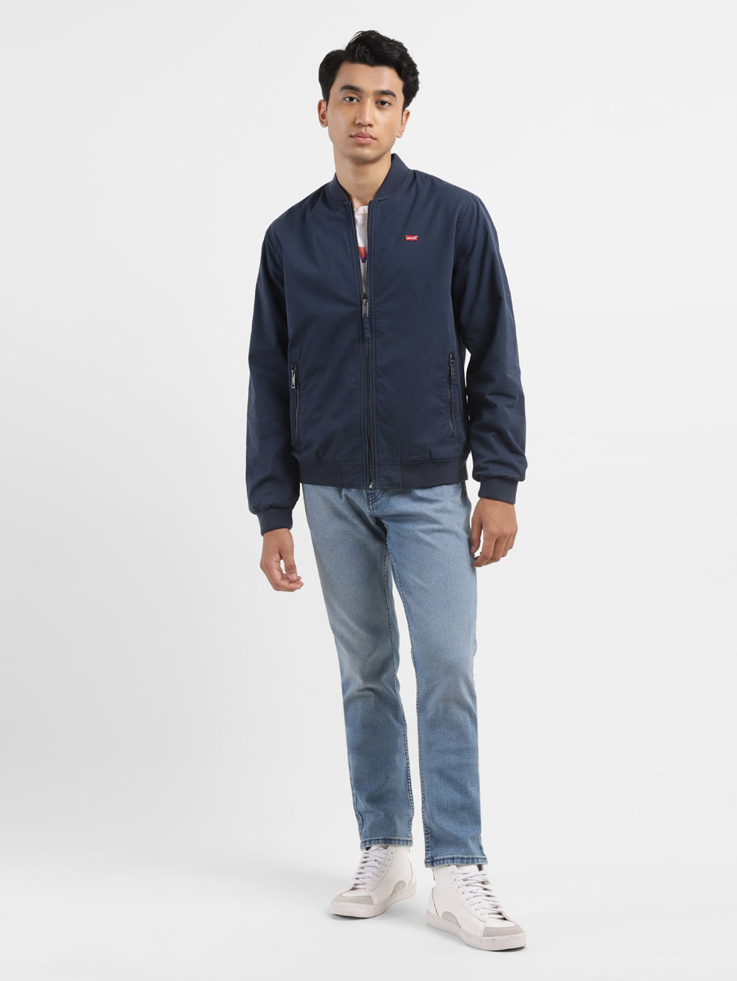Men's Solid Navy Bomber Jacket
