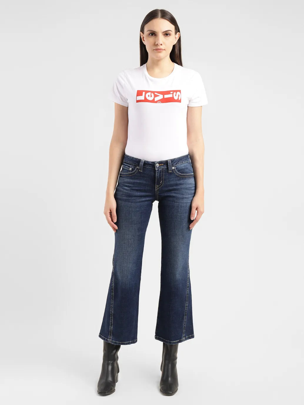 Women's Blue Bootcut Fit Low Rise Jeans