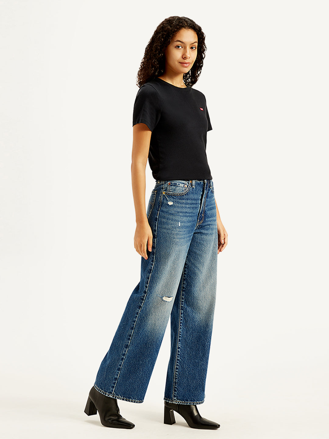 Women's High Rise Ribcage Indigo Wide Leg Jeans