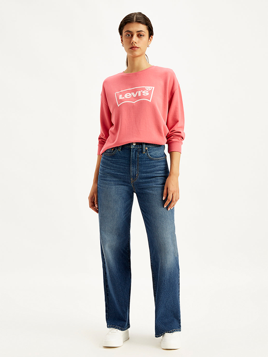 Women's Blue Ribcage Bell Bottom Wide Leg Fit High Rise Jeans