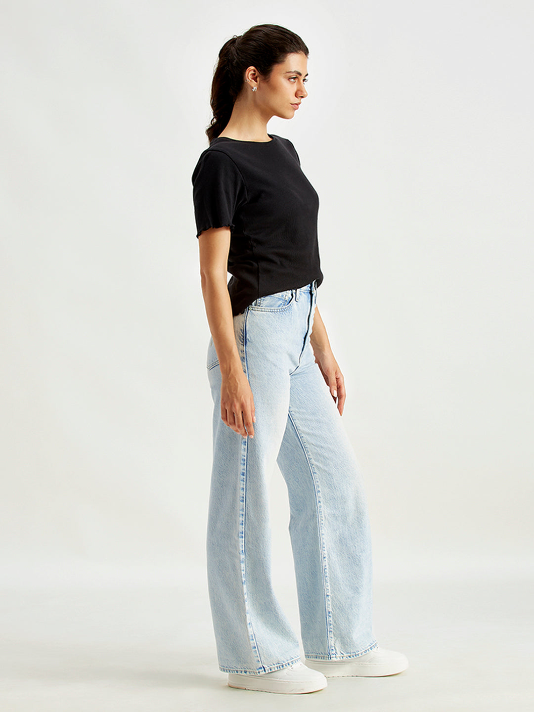 Women's High Rise Ribcage Light Blue Wide Leg Jeans