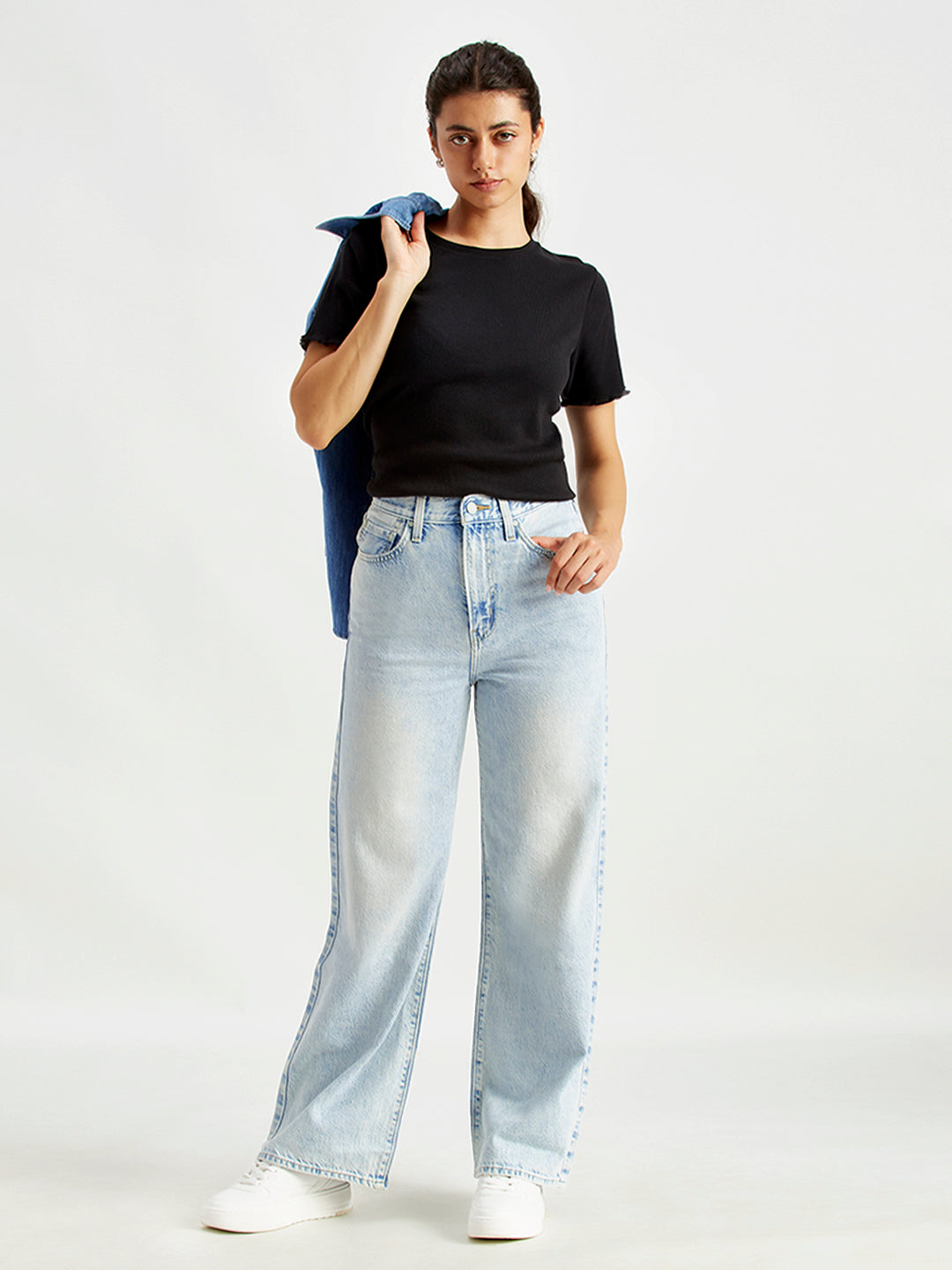 Women's High Rise Ribcage Light Blue Wide Leg Jeans