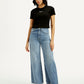 Women's Light Indigo Ribcage Wide Leg Fit High Rise Jeans - Front View