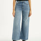 Women's Light Indigo Ribcage Wide Leg Fit High Rise Jeans - Front View