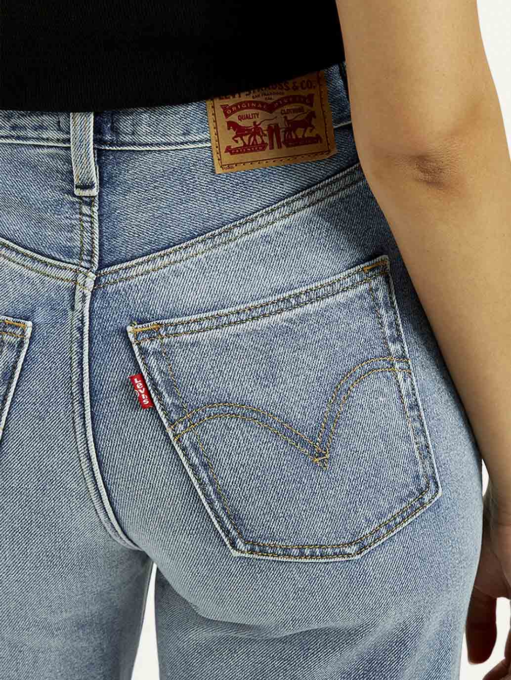 Women's Light Indigo Ribcage Wide Leg Fit High Rise Jeans - Detail View