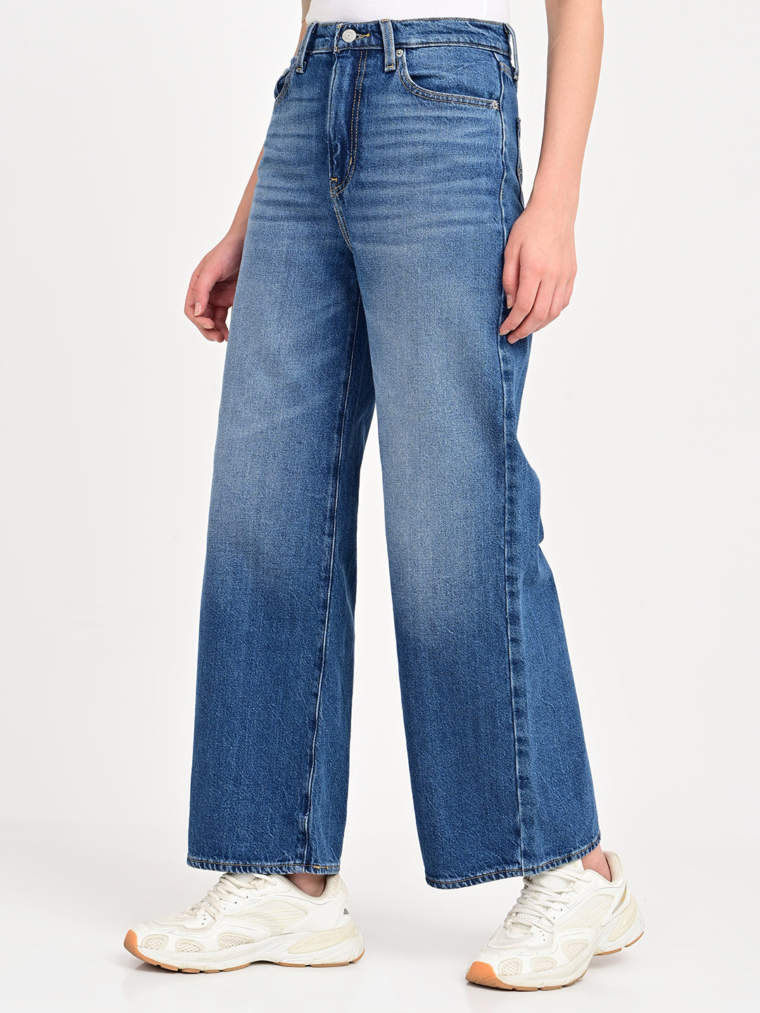 Women's Blue Mile High Wide Leg Fit High Rise Ribcage Jeans - jpg View