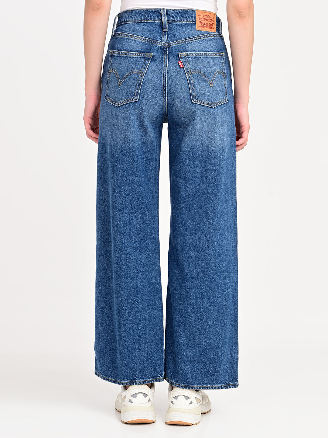 Women's Blue Mile High Wide Leg Fit High Rise Ribcage Jeans - bac View
