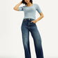 Women's Dark Indigo Ribcage Wide Leg Fit High Rise Jeans - Elevated View