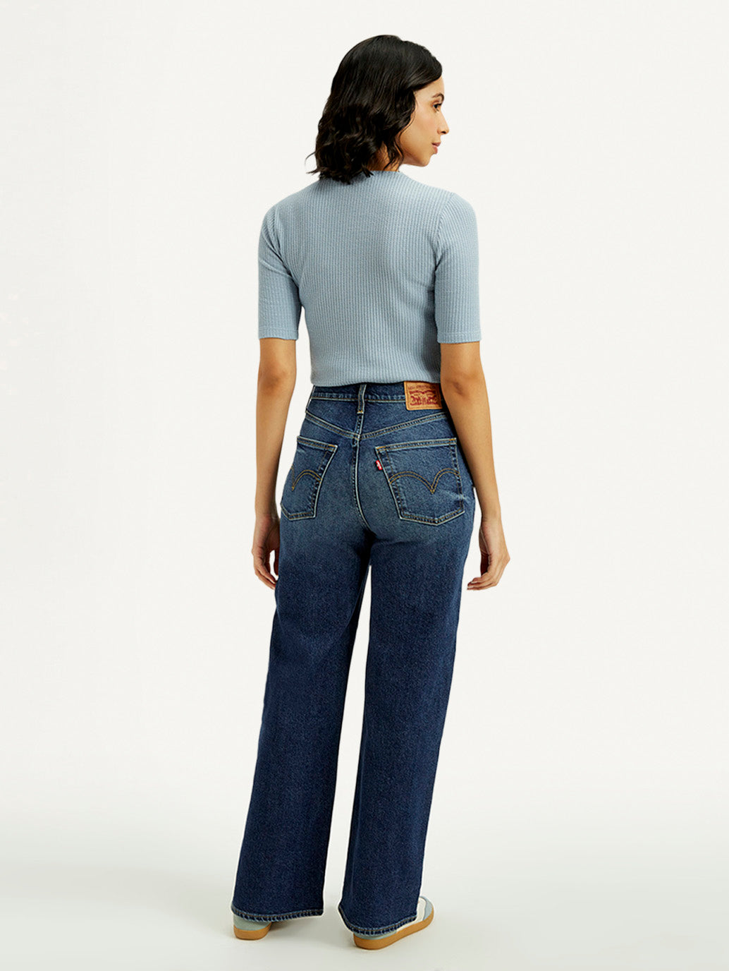 Women's Dark Indigo Ribcage Wide Leg Fit High Rise Jeans - Back View