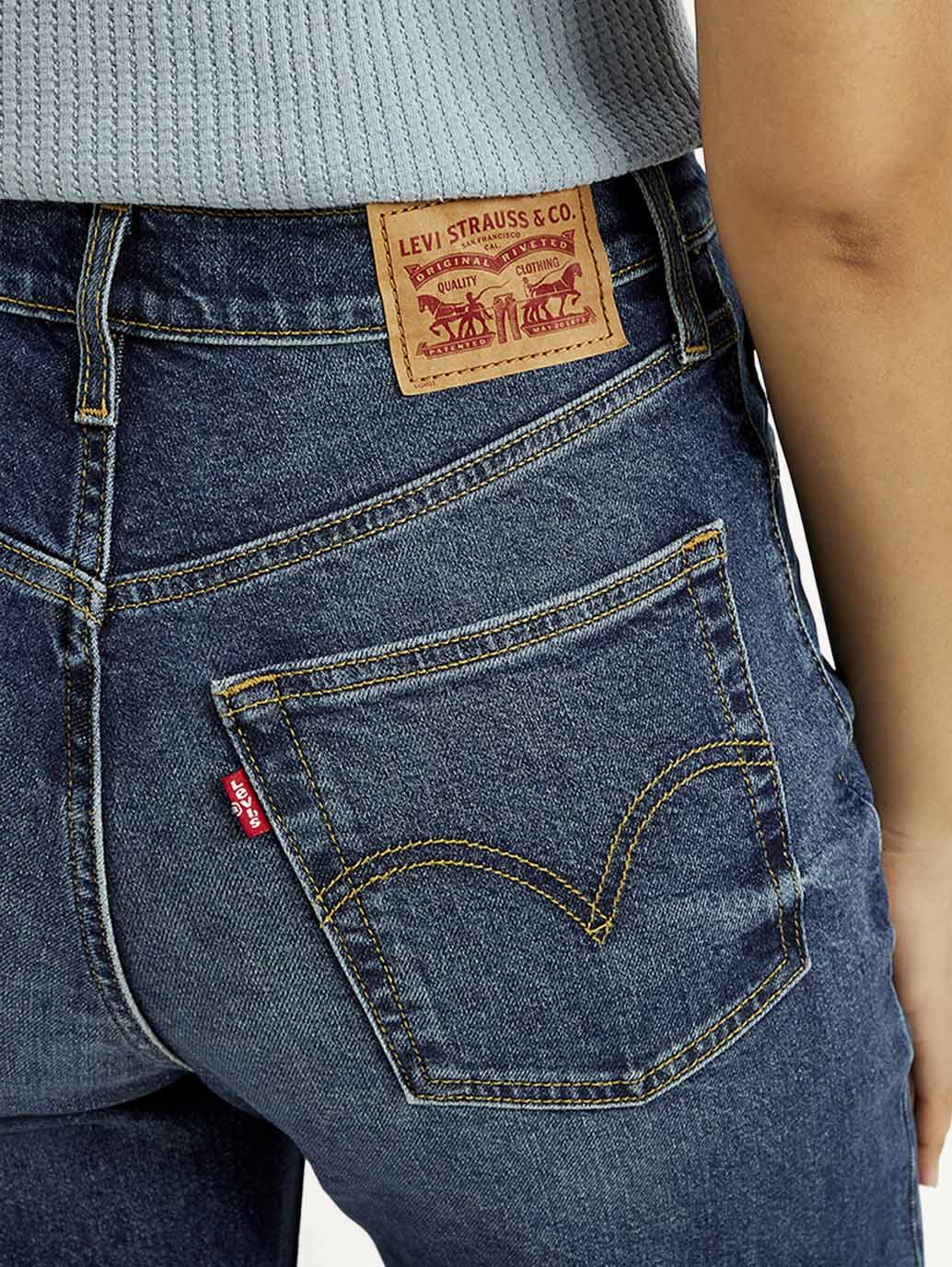 Women's Dark Indigo Ribcage Wide Leg Fit High Rise Jeans - Detail View