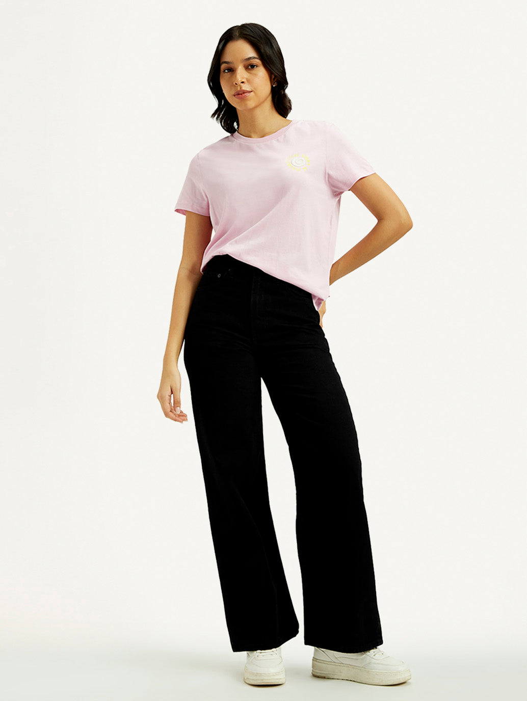 Women's Black Ribcage Wide Leg Fit High Rise Jeans - Styleshot View