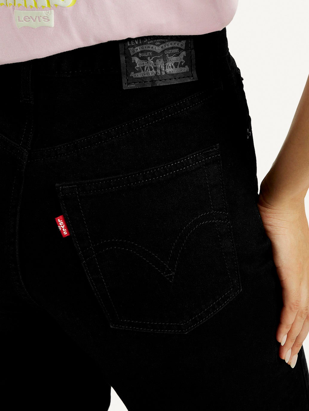 Women's Black Ribcage Wide Leg Fit High Rise Jeans - Detail View