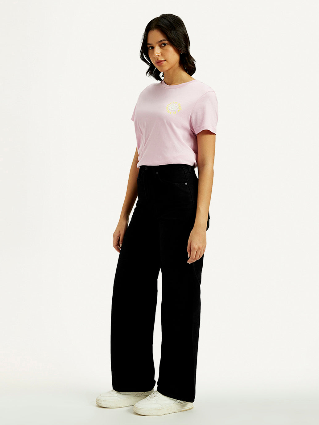 Women's Black Ribcage Wide Leg Fit High Rise Jeans - Side View