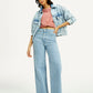 Women's Light Indigo Ribcage Wide Leg Fit High Rise Jeans - Elevated View