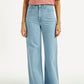 Women's Light Indigo Ribcage Wide Leg Fit High Rise Jeans - Front View