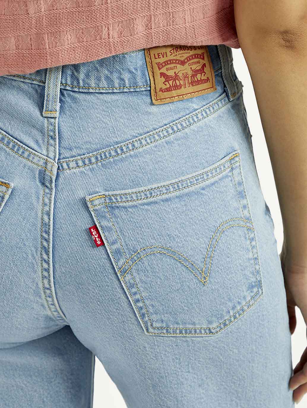 Women's Light Indigo Ribcage Wide Leg Fit High Rise Jeans - Detail View