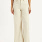 Women's Cream Ribcage Wide Leg Fit High Rise Jeans - Front View